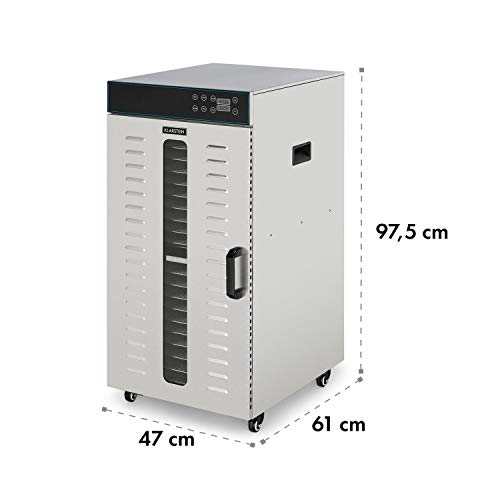 Klarstein Dörrautomat Edelstahl – 4.000-W-Dörrgerät, 48 Edelstahl-Einlegeböden, 30–90 °C, 24-Stunden-Timer, 6 Ventilatoren, 2 Trockenkammern, 50–55 dB, ideal für Obst, Gemüse, Fleisch, Kräuter, Silberk