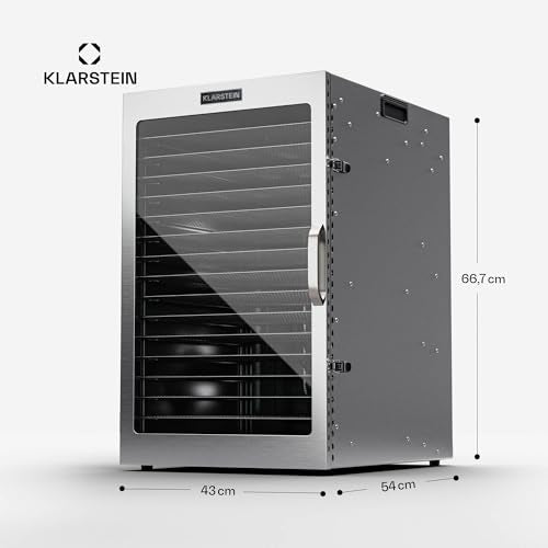 Klarstein Dörrgerät, Dörrautomat für Gemüse, Obst, Pilze & Fleisch, 1500W Edelstahl-Dörrautomat, Trockenautomat mit 16 Metallgitter, Dörrgerät mit 24H Timer & Touch-Display, Food Dehydratork