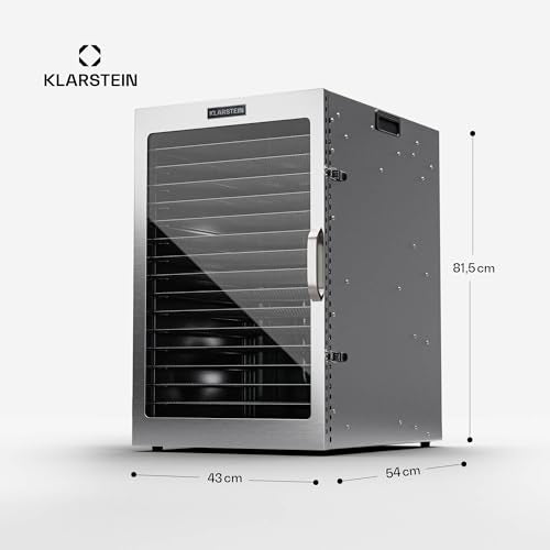 Klarstein Dörrgerät, Dörrautomat für Gemüse, Obst, Pilze & Fleisch, 1500W Edelstahl-Dörrautomat, Trockenautomat mit 16 Metallgitter, Dörrgerät mit 24H Timer & Touch-Display, Food Dehydratork