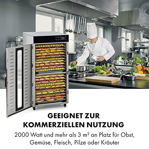Klarstein Dörrautomat Edelstahl – 4.000-W-Dörrgerät, 48 Edelstahl-Einlegeböden, 30–90 °C, 24-Stunden-Timer, 6 Ventilatoren, 2 Trockenkammern, 50–55 dB, ideal für Obst, Gemüse, Fleisch, Kräuter, Silberk