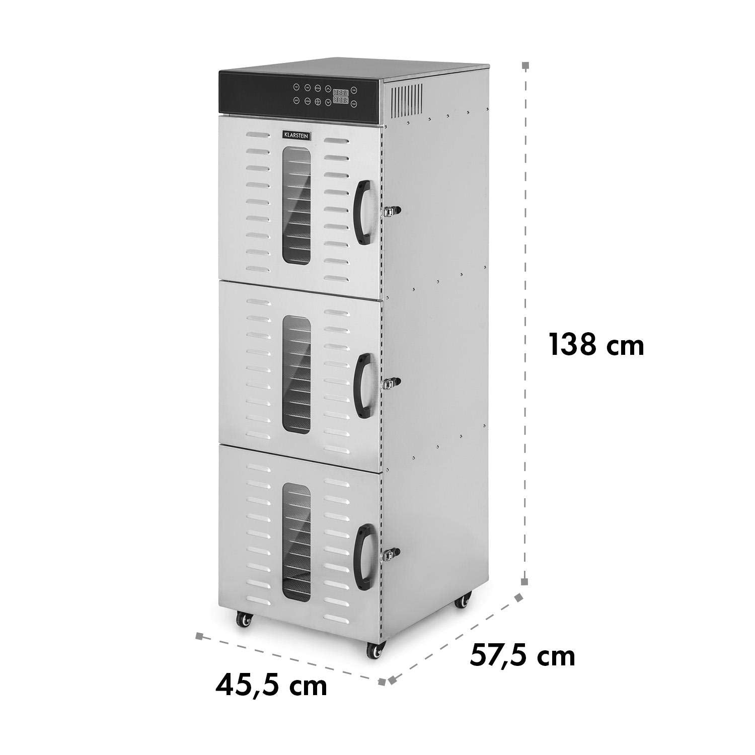 Klarstein Dörrautomat Edelstahl – 4.000-W-Dörrgerät, 48 Edelstahl-Einlegeböden, 30–90 °C, 24-Stunden-Timer, 6 Ventilatoren, 2 Trockenkammern, 50–55 dB, ideal für Obst, Gemüse, Fleisch, Kräuter, Silberk