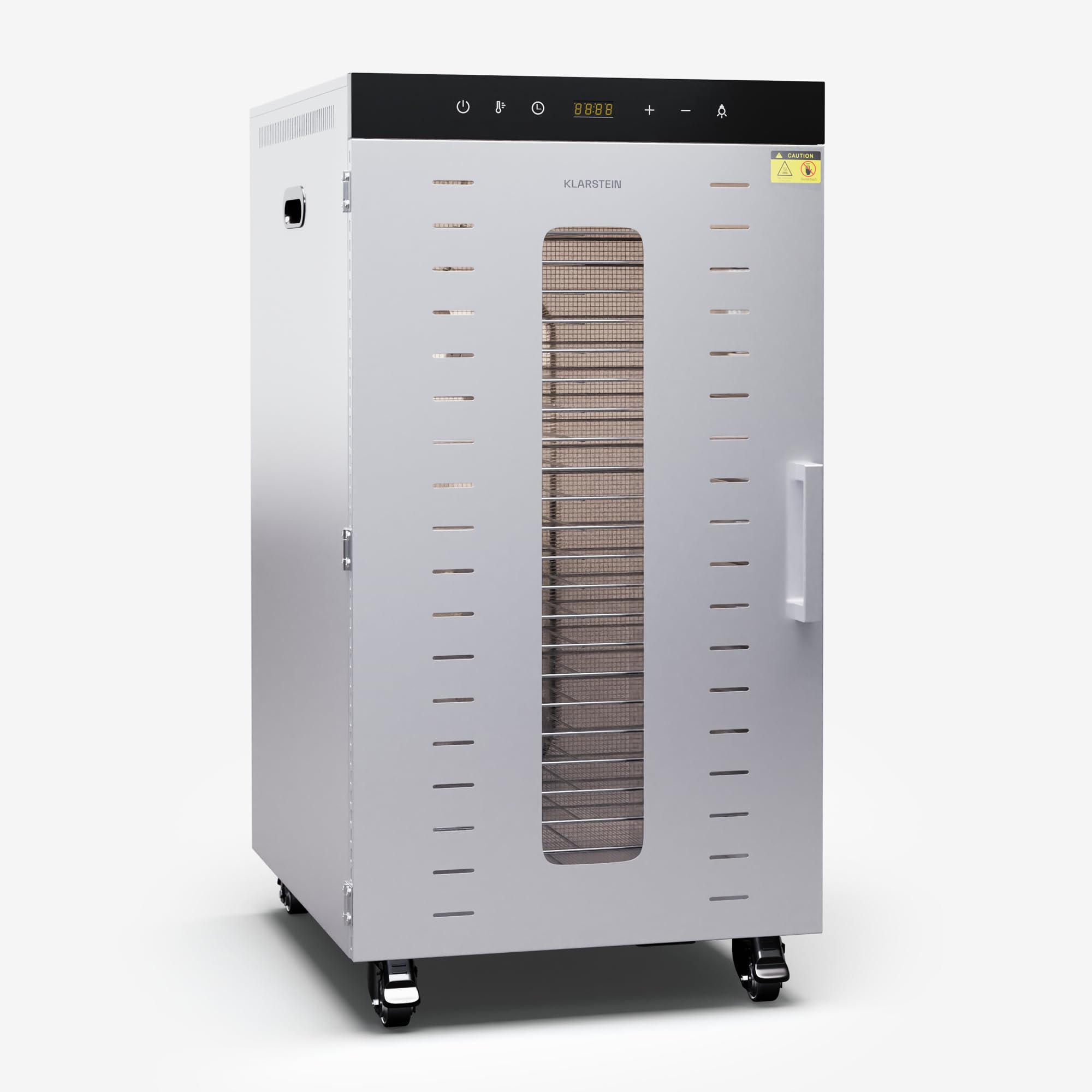 Klarstein Dörrautomat Edelstahl – 4.000-W-Dörrgerät, 48 Edelstahl-Einlegeböden, 30–90 °C, 24-Stunden-Timer, 6 Ventilatoren, 2 Trockenkammern, 50–55 dB, ideal für Obst, Gemüse, Fleisch, Kräuter, Silberk