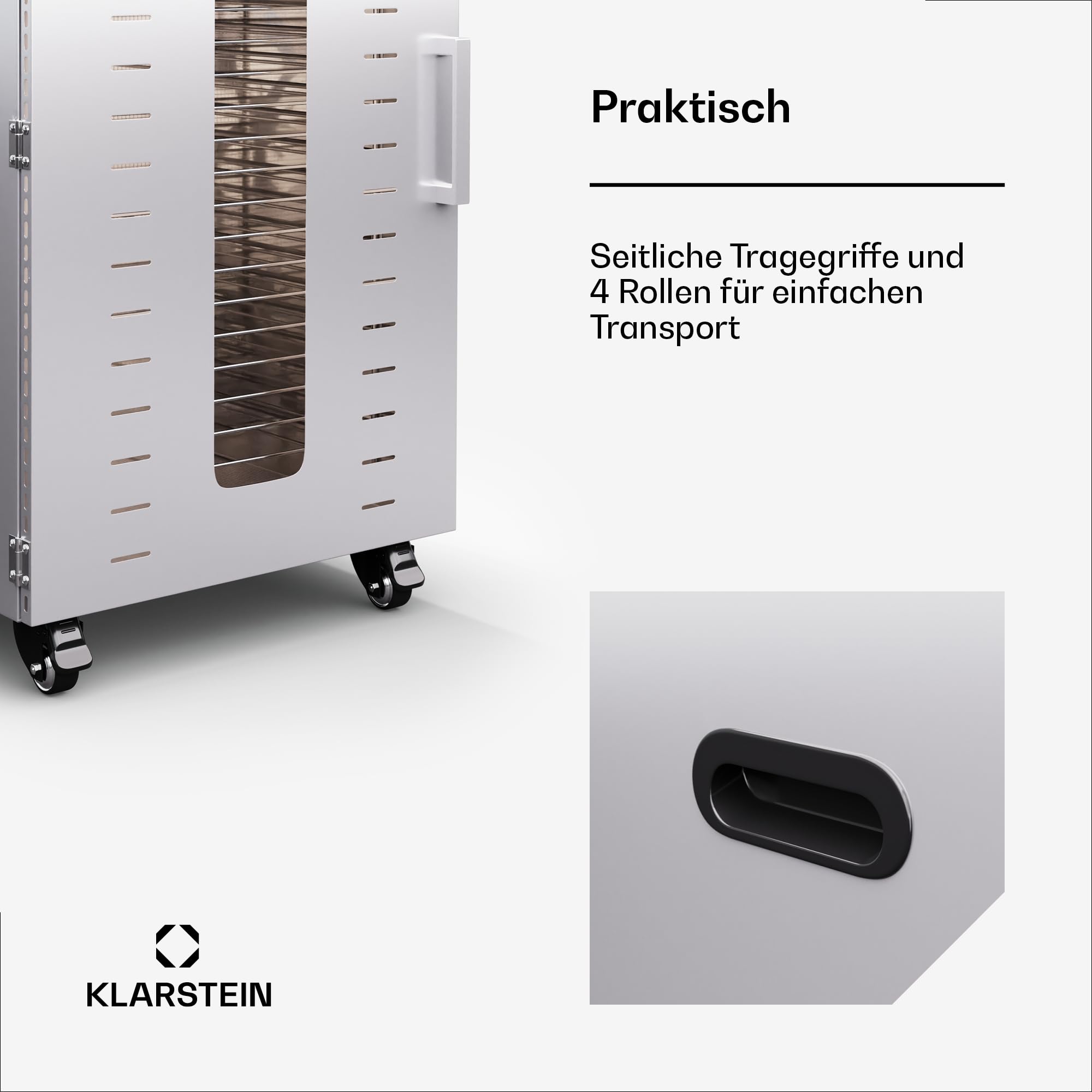Klarstein Dörrautomat Edelstahl – 4.000-W-Dörrgerät, 48 Edelstahl-Einlegeböden, 30–90 °C, 24-Stunden-Timer, 6 Ventilatoren, 2 Trockenkammern, 50–55 dB, ideal für Obst, Gemüse, Fleisch, Kräuter, Silberk