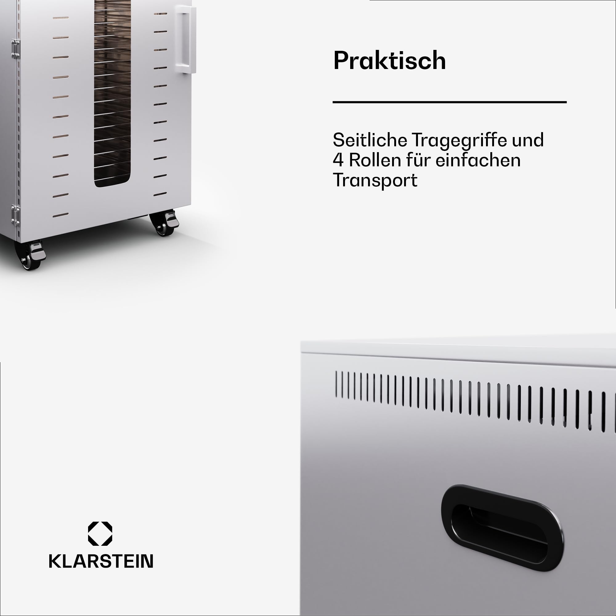 Klarstein Dörrautomat Edelstahl – 4.000-W-Dörrgerät, 48 Edelstahl-Einlegeböden, 30–90 °C, 24-Stunden-Timer, 6 Ventilatoren, 2 Trockenkammern, 50–55 dB, ideal für Obst, Gemüse, Fleisch, Kräuter, Silberk