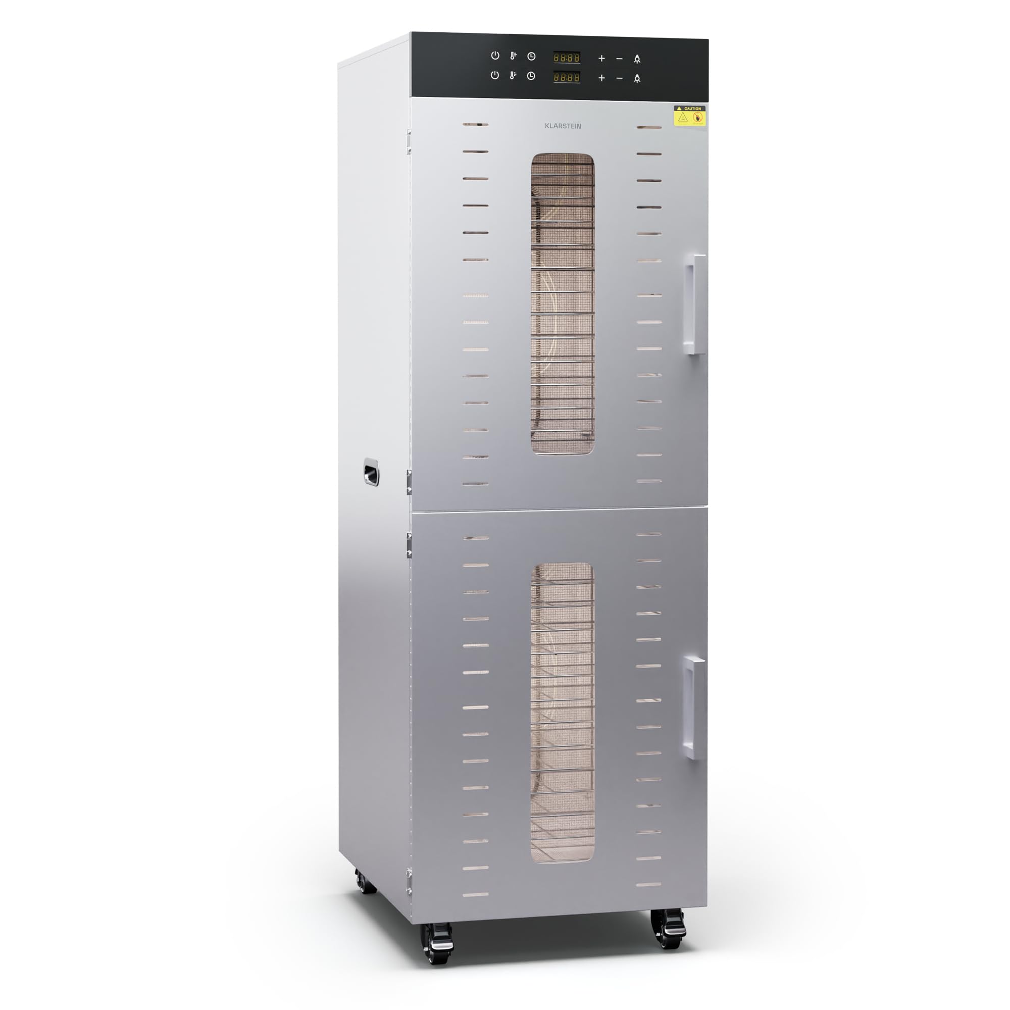 Klarstein Dörrautomat Edelstahl – 4.000-W-Dörrgerät, 48 Edelstahl-Einlegeböden, 30–90 °C, 24-Stunden-Timer, 6 Ventilatoren, 2 Trockenkammern, 50–55 dB, ideal für Obst, Gemüse, Fleisch, Kräuter, Silberk