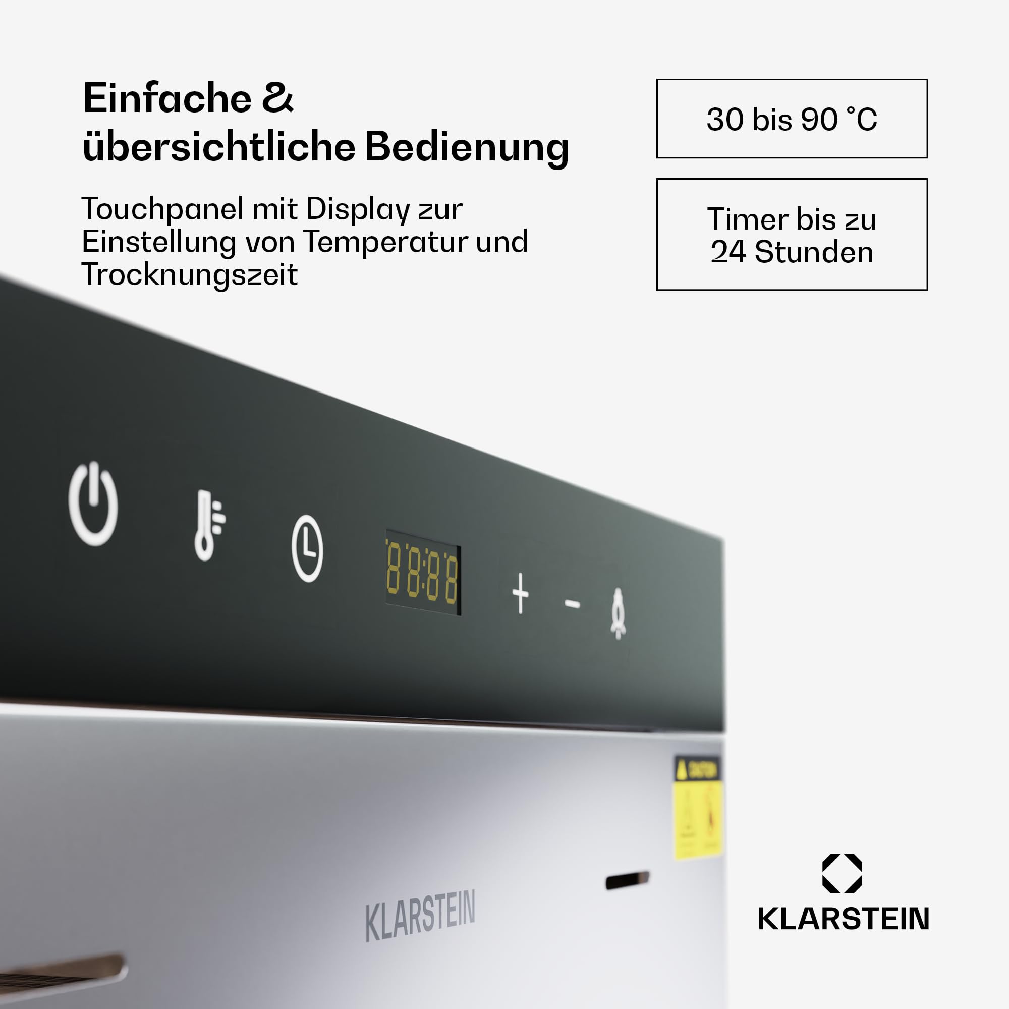 Klarstein Dörrautomat Edelstahl – 4.000-W-Dörrgerät, 48 Edelstahl-Einlegeböden, 30–90 °C, 24-Stunden-Timer, 6 Ventilatoren, 2 Trockenkammern, 50–55 dB, ideal für Obst, Gemüse, Fleisch, Kräuter, Silberk