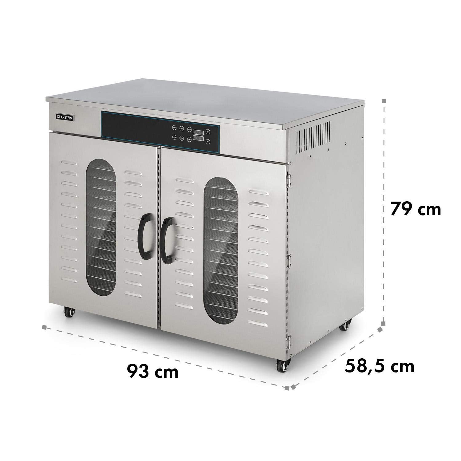 Klarstein Dörrautomat Edelstahl – 4.000-W-Dörrgerät, 48 Edelstahl-Einlegeböden, 30–90 °C, 24-Stunden-Timer, 6 Ventilatoren, 2 Trockenkammern, 50–55 dB, ideal für Obst, Gemüse, Fleisch, Kräuter, Silberk