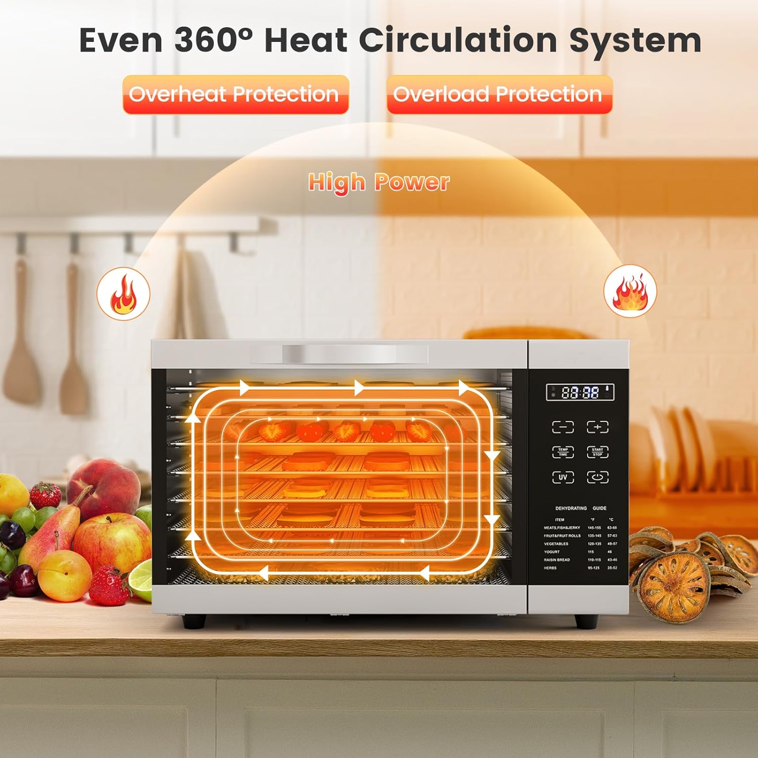 RELAX4LIFE Dörrautomat Edelstahl, Dörrgerät Temperatur einstellbar 30-70℃, Food Dehydrator inkl. 8 Edelstahl-Dörrtabletts, Touch-Display, 24 Std, für Lebensmittel Fleisch Früchte Gemüsek