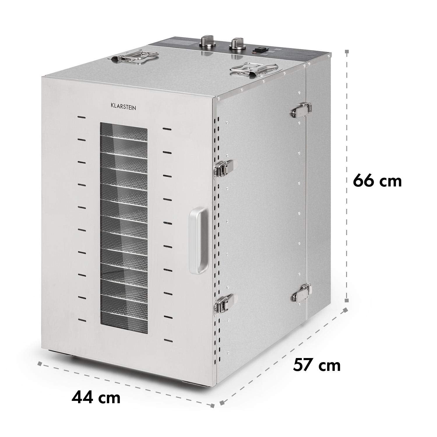 Klarstein Dörrautomat Edelstahl – 4.000-W-Dörrgerät, 48 Edelstahl-Einlegeböden, 30–90 °C, 24-Stunden-Timer, 6 Ventilatoren, 2 Trockenkammern, 50–55 dB, ideal für Obst, Gemüse, Fleisch, Kräuter, Silberk