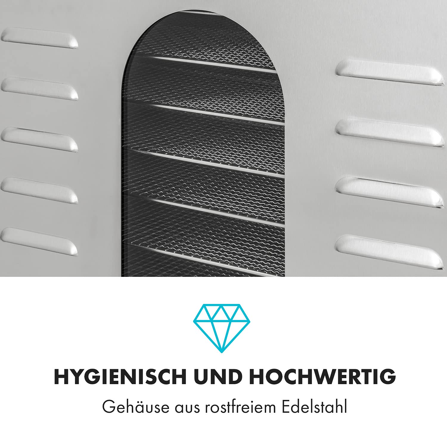 Klarstein Dörrautomat Edelstahl – 4.000-W-Dörrgerät, 48 Edelstahl-Einlegeböden, 30–90 °C, 24-Stunden-Timer, 6 Ventilatoren, 2 Trockenkammern, 50–55 dB, ideal für Obst, Gemüse, Fleisch, Kräuter, Silberk