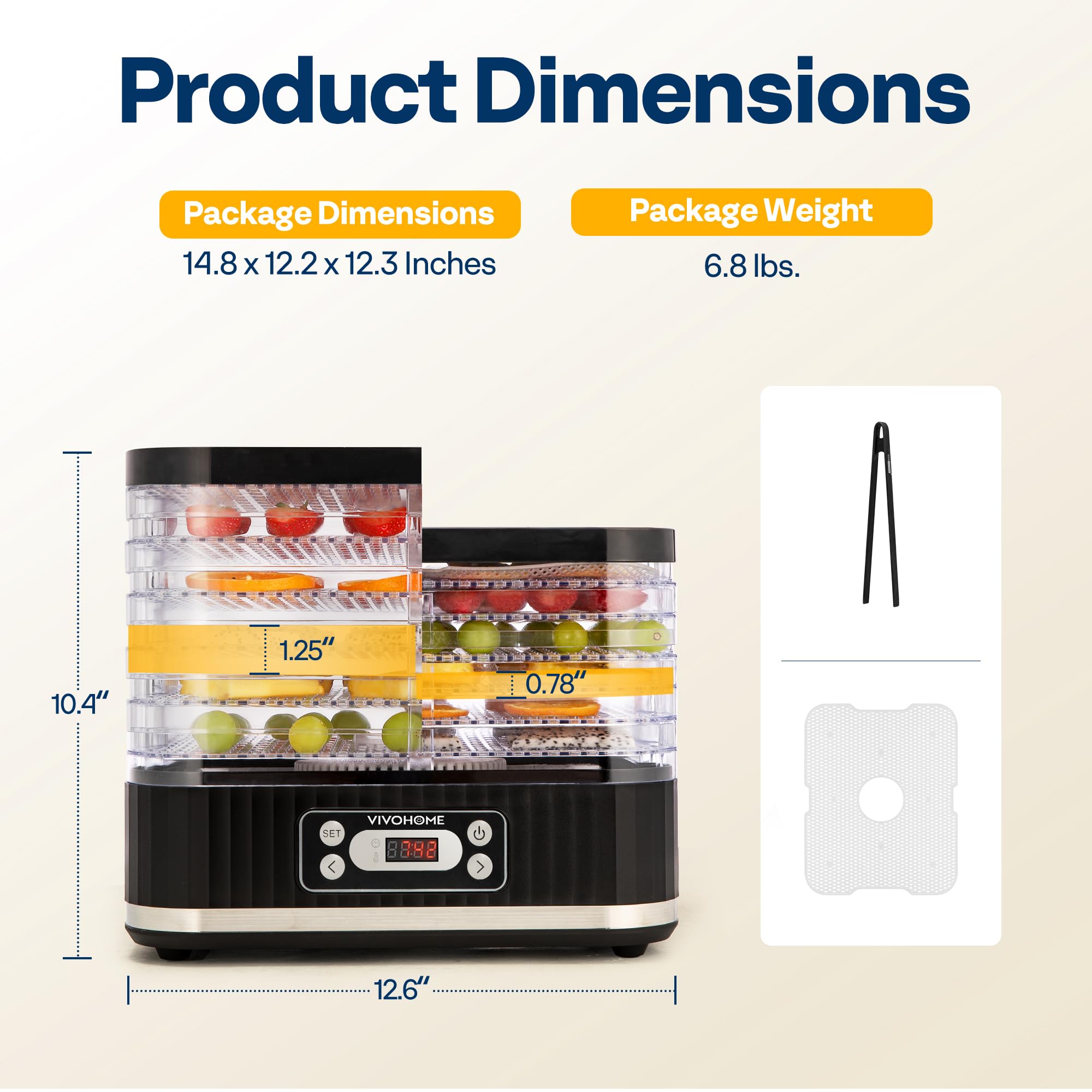 VIVOHOME Dörrautomat mit 8 Einlegefächern 400W BPA frei Dörrgerät mit Temperaturregler von 35°C bis 70°C inkl.72H Timer und Rezept für Fleisch,Obst,Haustier-Leckereienek