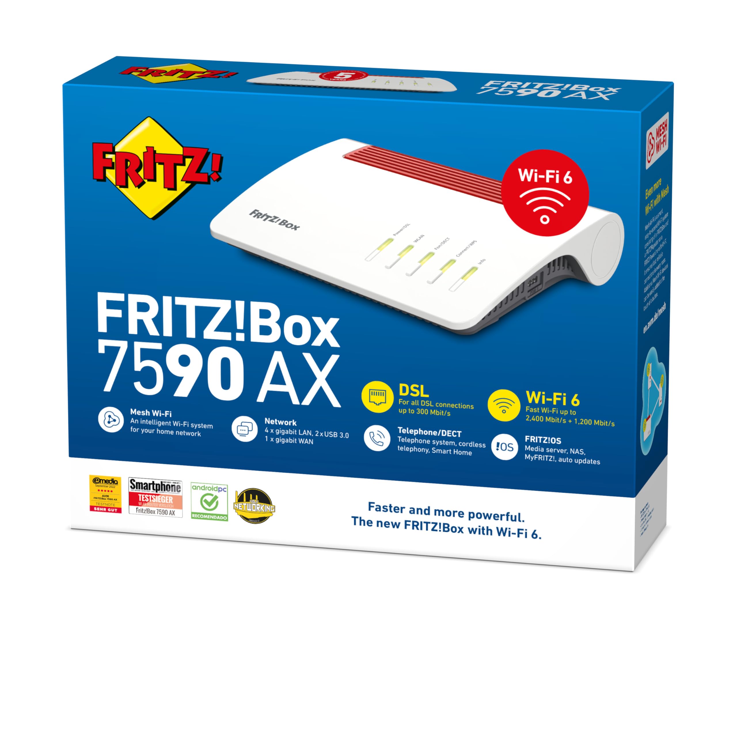 FRITZ!Box 7590 AX Exclusive – Wi-Fi 6 DSL-Router mit Mesh, DECT & USB-Stickk