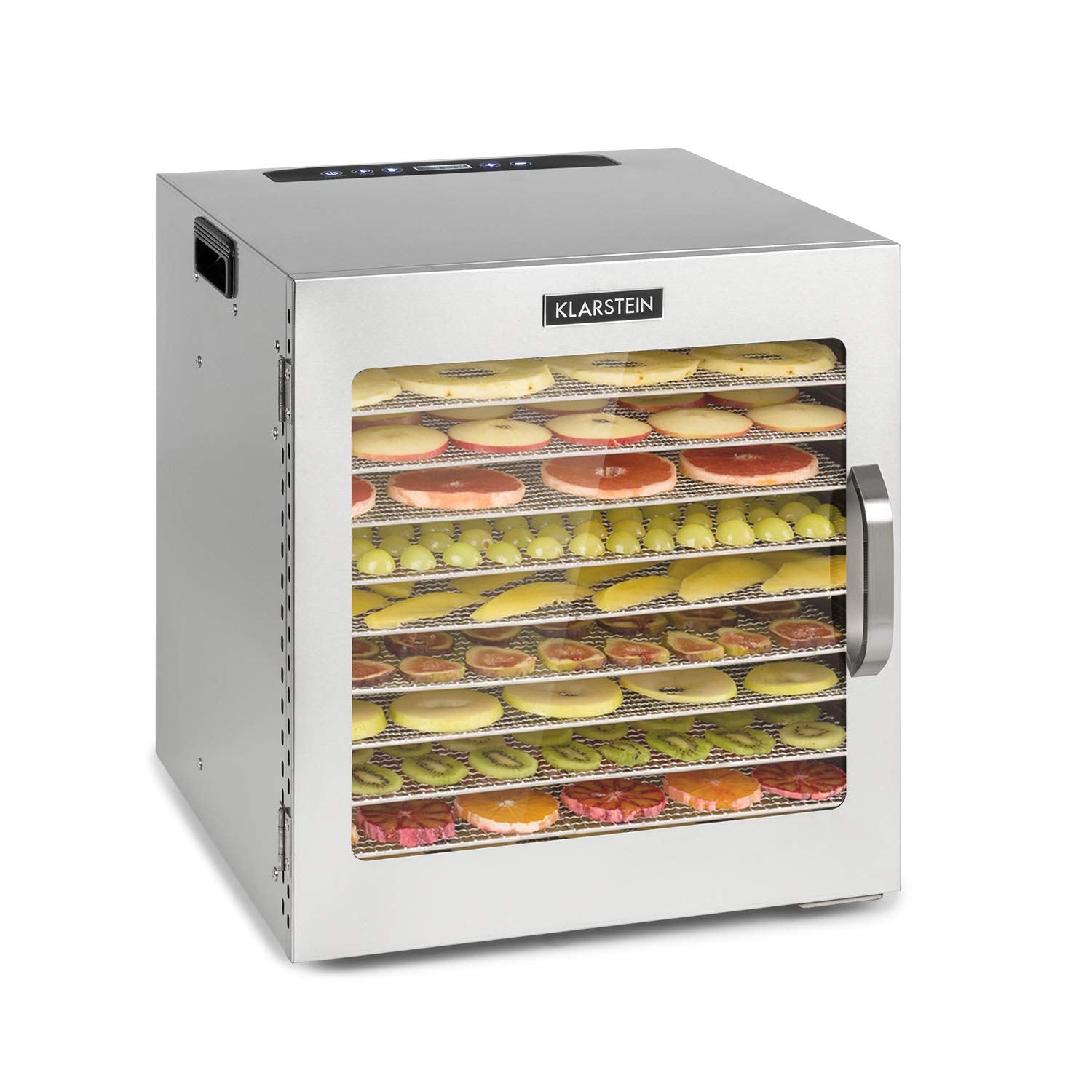 Klarstein Dörrgerät, Dörrautomat für Gemüse, Obst, Pilze & Fleisch, 1500W Edelstahl-Dörrautomat, Trockenautomat mit 16 Metallgitter, Dörrgerät mit 24H Timer & Touch-Display, Food Dehydratork