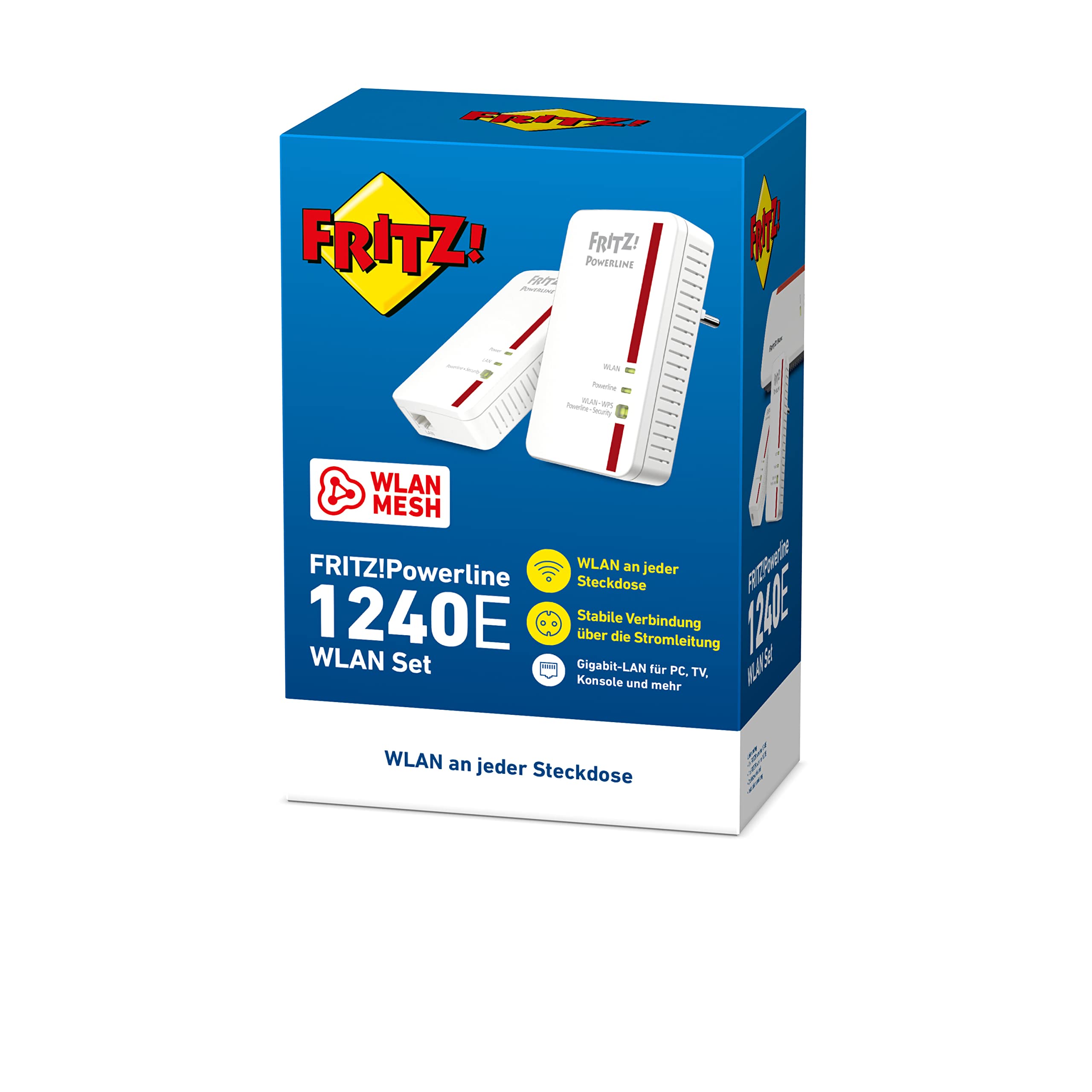 FRITZ!Powerline 1240E/1000E Set – WLAN & 1.200 MBit/s für Streaming & NASk
