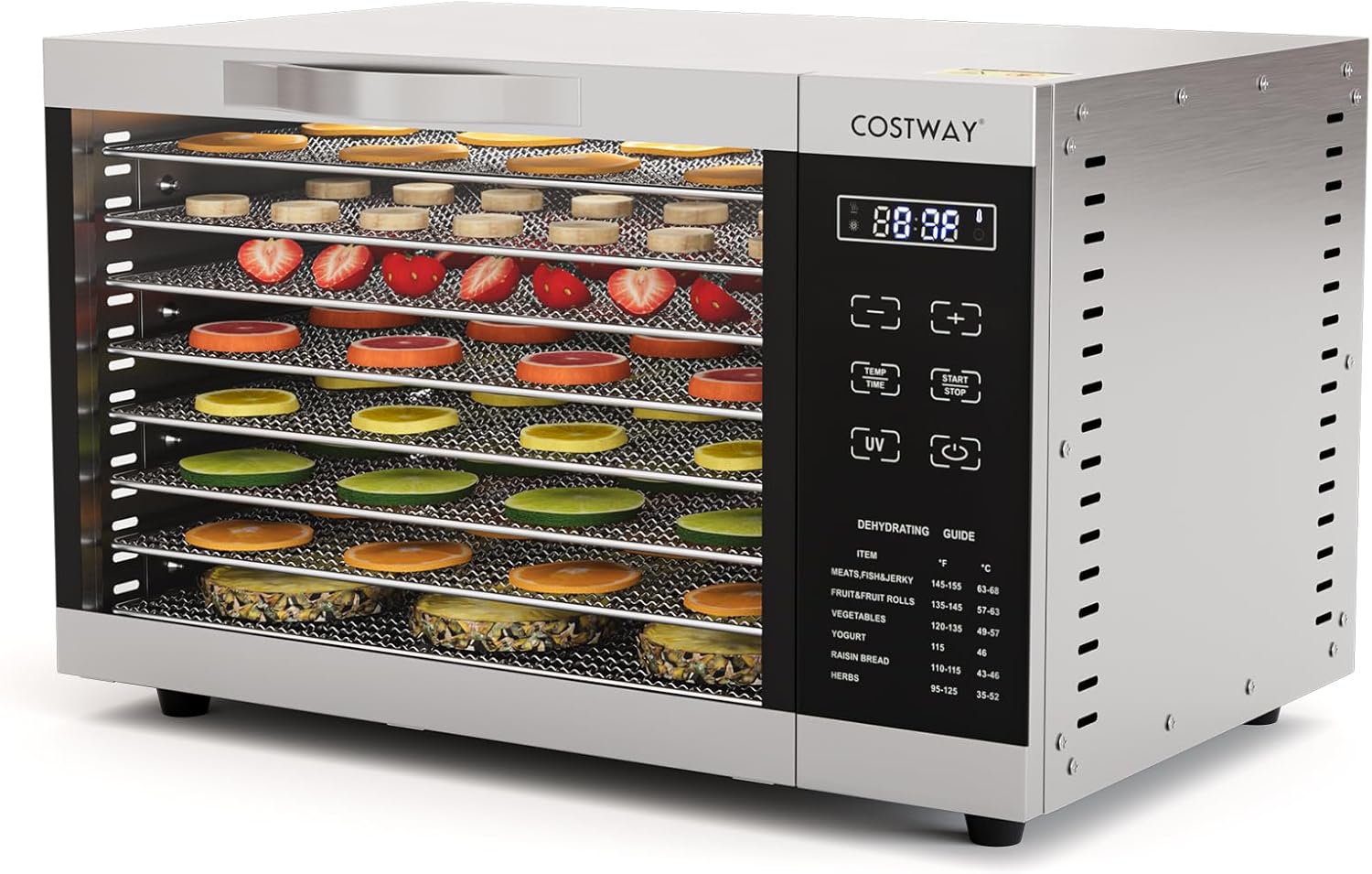 COSTWAY Dehydrator with 8 Grid Trays, 620W Dehydrator 30-70°C Temperature Control & 24H Timer, Overheating & Overload Protection, Food Dryer for Fruit, Meat, Vegetablesk