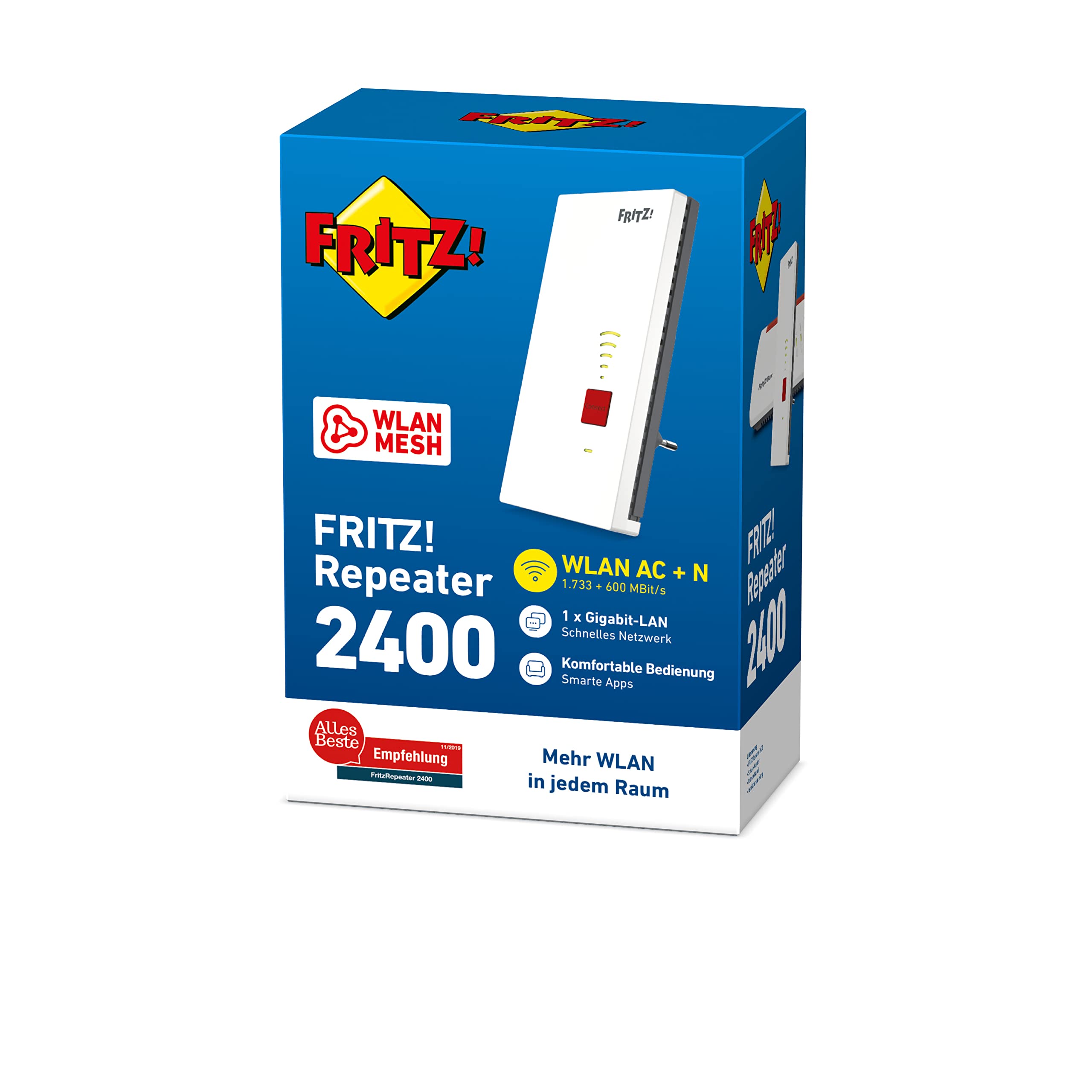 FRITZ!Repeater 2400 – Dual-WLAN AC+N Repeater mit bis zu 1.733 MBit/s & LANk