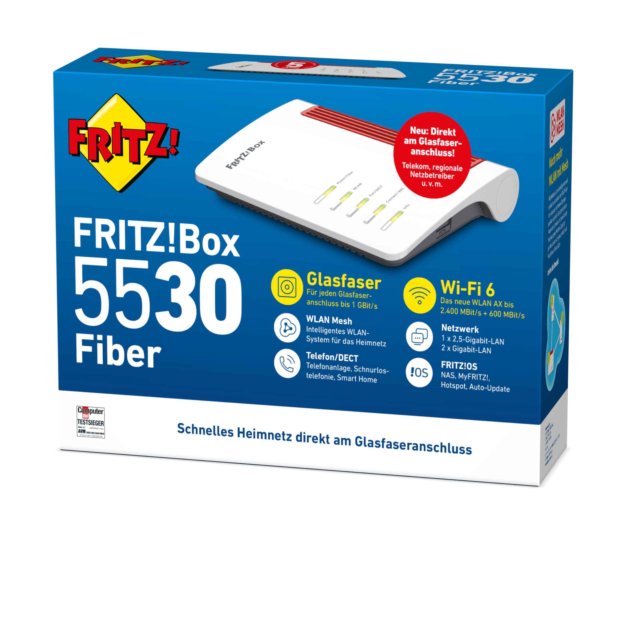FRITZ!Box 5530 Fiber – Glasfaser-Router mit Wi-Fi 6 & 2.5-Gigabit-LANk