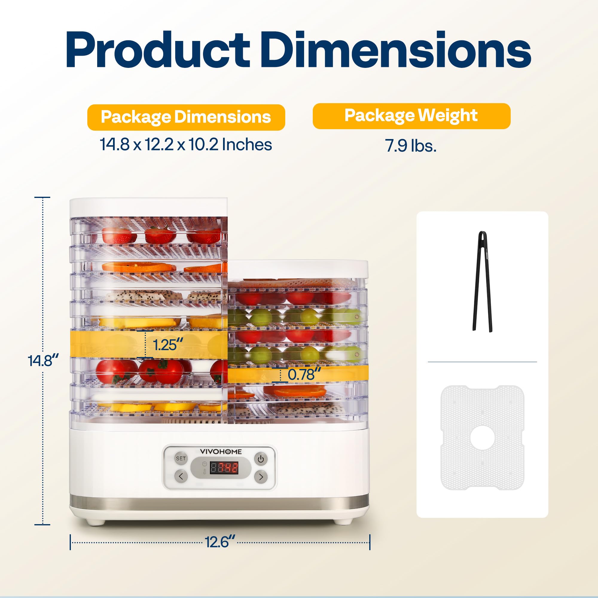 VIVOHOME Dörrautomat mit 8 Einlegefächern 400W BPA frei Dörrgerät mit Temperaturregler von 35°C bis 70°C inkl.72H Timer und Rezept für Fleisch,Obst,Haustier-Leckereienek