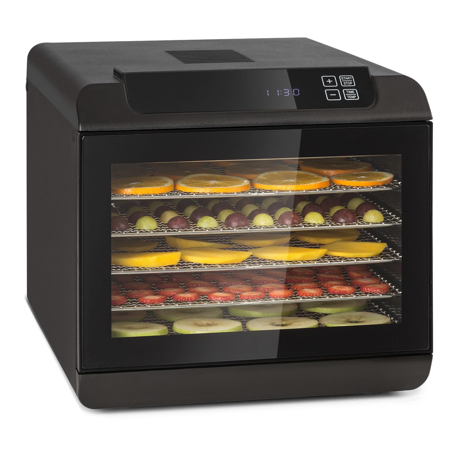 Klarstein Arizona Jerky Dörrautomat - Dörrgerät, Dehydrator, trocknet Obst, Fleisch und Früchte, 500 Watt, 35-70°C, 6 spülmaschinenfeste Einlagefächer, kurze Trockenzeit, Touch-Display, schwarzk