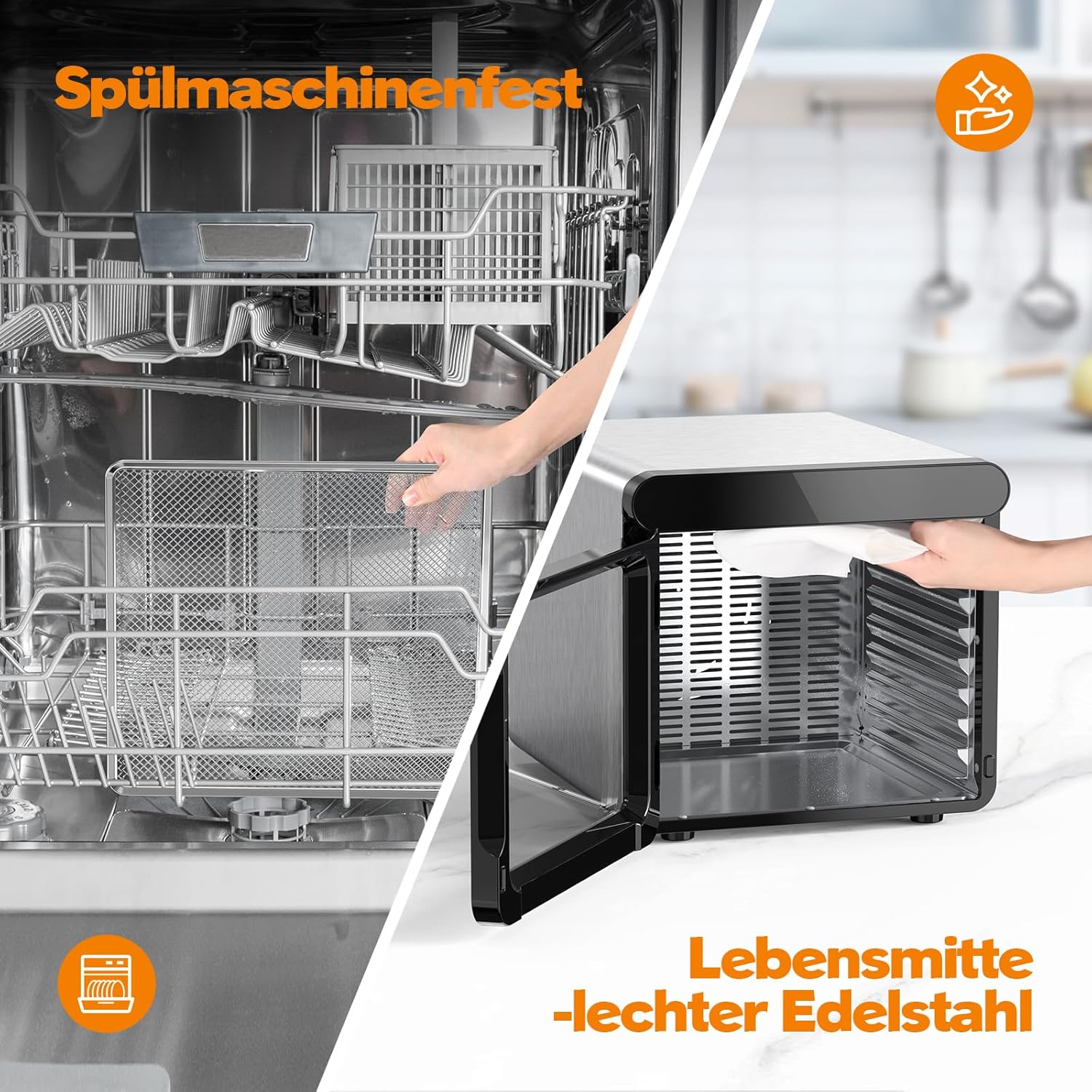 YASHE Stainless Steel Dehydrator with Digital Control (Temperature up to 75°C, Timer up to 48 Hours), 9 Trays Dehydrator for Fruit and Vegetables, Rear Fan for 360° Air Circulation, 800 Wk