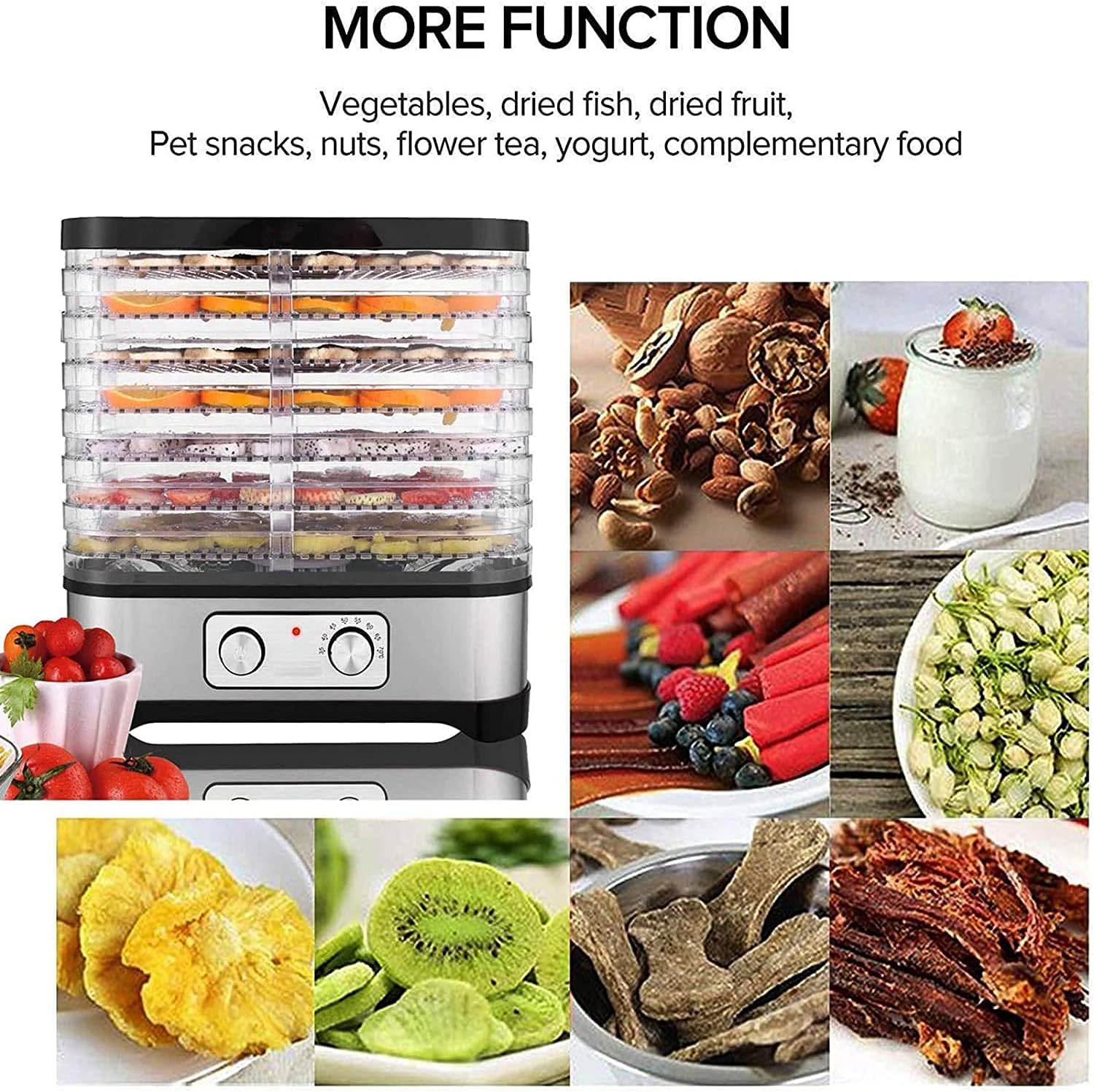 Dehydrator Dehydrator with Temperature Control, 8 Levels Removable Dehydrator, Temperature Control 35-70°C for Meat, Fruits, Vegetables and Nuts, 400 W, Button, BPA-Freek