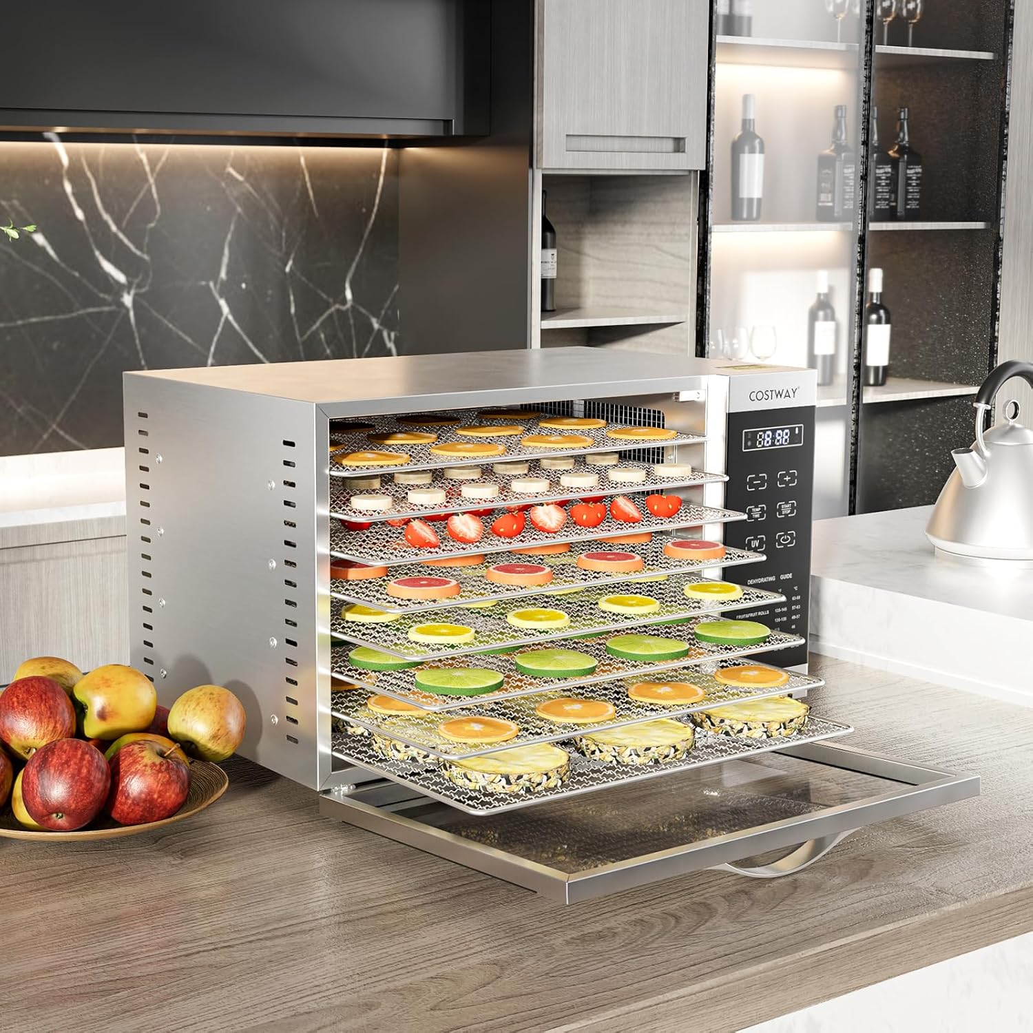 COSTWAY Dehydrator with 8 Grid Trays, 620W Dehydrator 30-70°C Temperature Control & 24H Timer, Overheating & Overload Protection, Food Dryer for Fruit, Meat, Vegetablesk