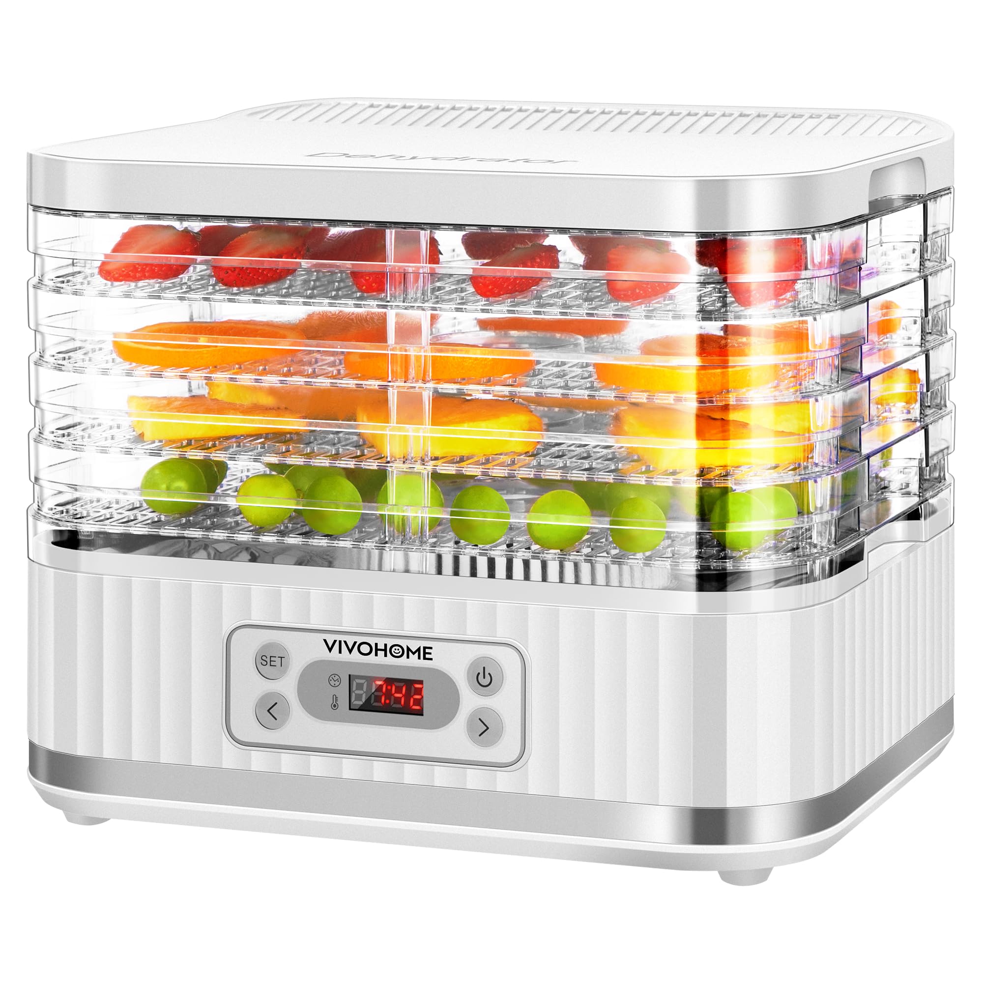 VIVOHOME Dörrautomat mit 8 Einlegefächern 400W BPA frei Dörrgerät mit Temperaturregler von 35°C bis 70°C inkl.72H Timer und Rezept für Fleisch,Obst,Haustier-Leckereienek