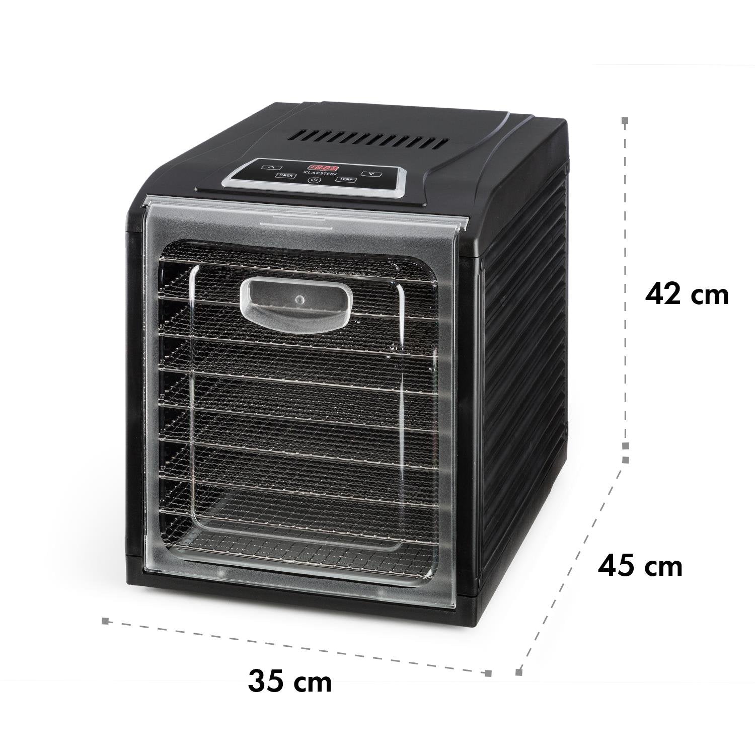 Klarstein Dörrautomat, Dörrgerät, Food Dehydrator, Dörrautomat aus Metall, Dehydrator Food Dryer, 9 Ablagen, 700 Watt, Touch-Display, Timer, Edelstahlheizelement, HotAir Circulation System, Schwarzk