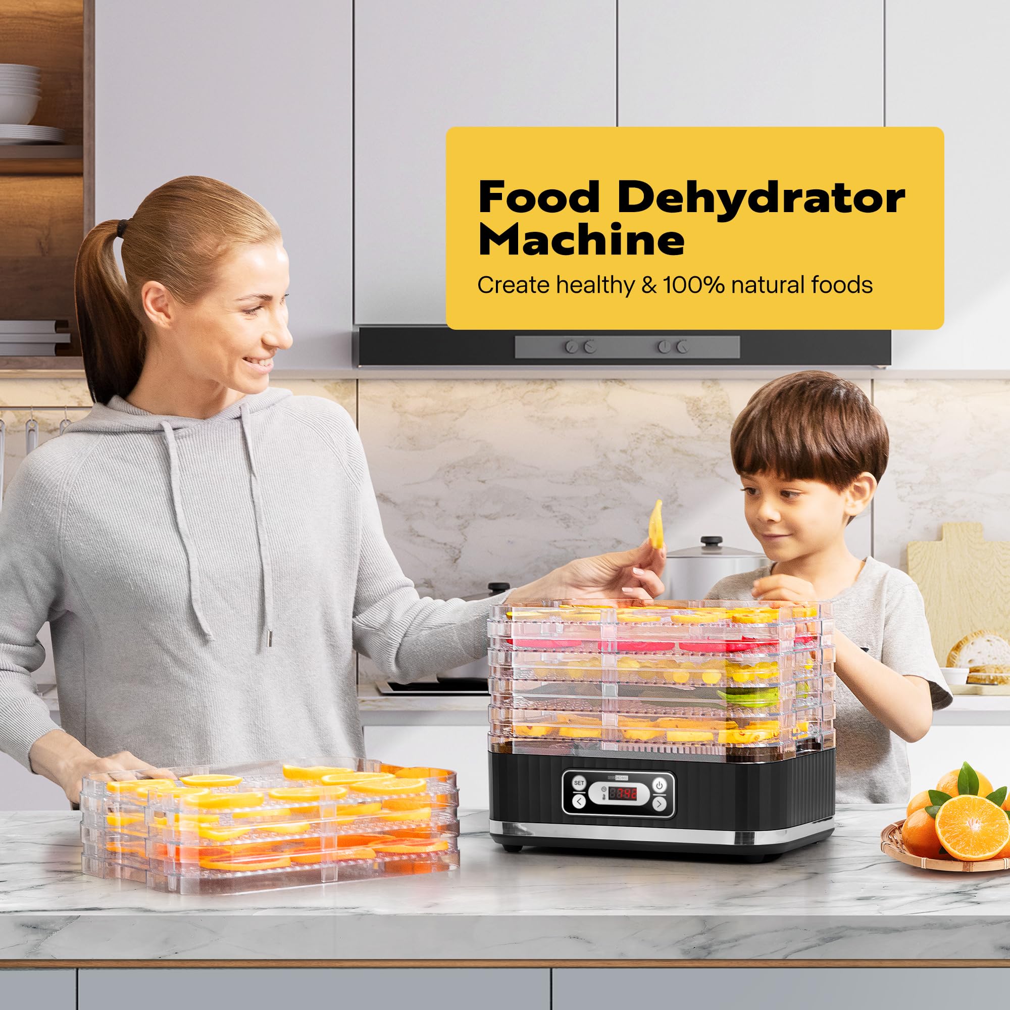 VIVOHOME Dörrautomat mit 8 Einlegefächern 400W BPA frei Dörrgerät mit Temperaturregler von 35°C bis 70°C inkl.72H Timer und Rezept für Fleisch,Obst,Haustier-Leckereienek