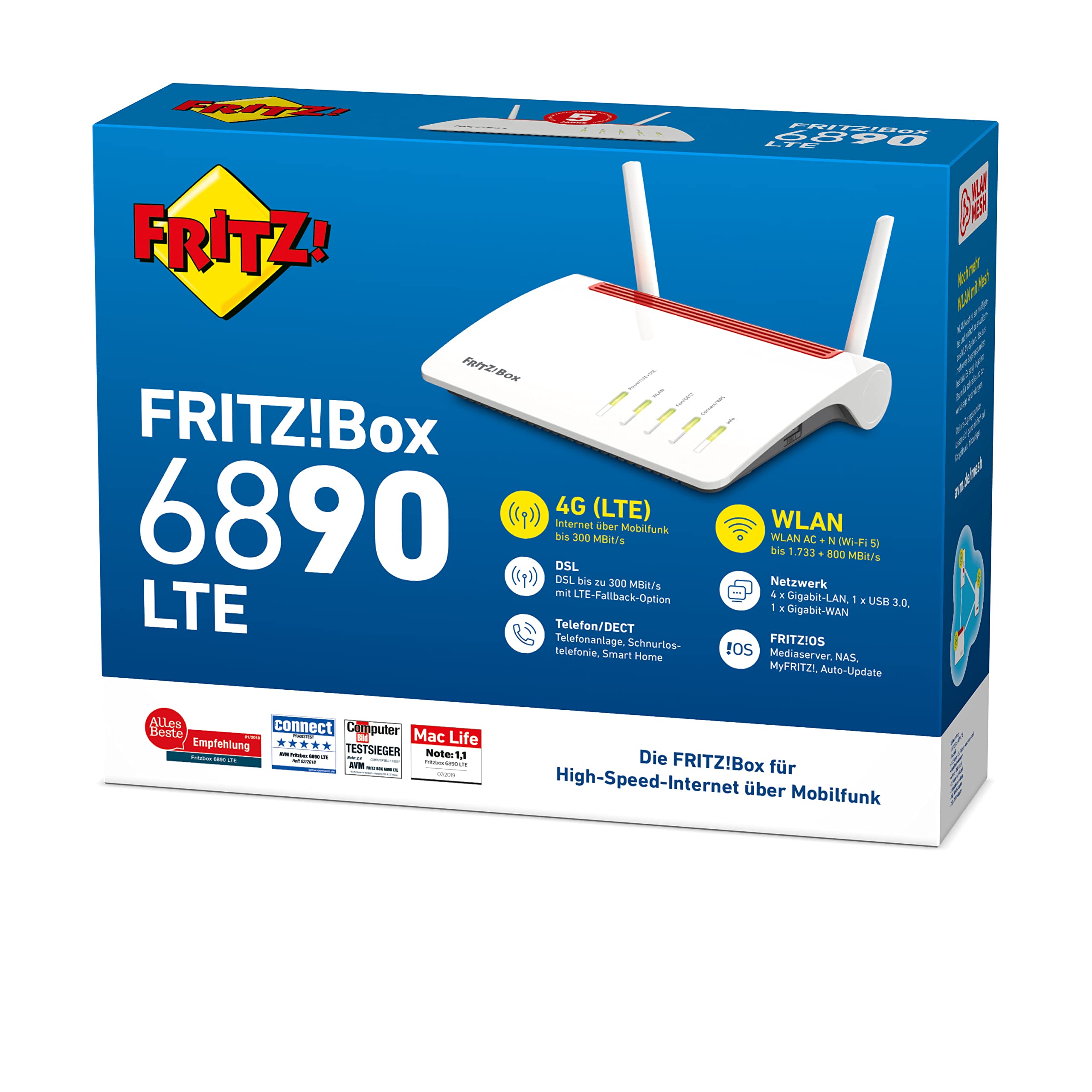 FRITZ!Box 6890 – LTE/DSL-Router mit WLAN AC+N, bis 300 MBit/s & 4x Gigabit-LANk