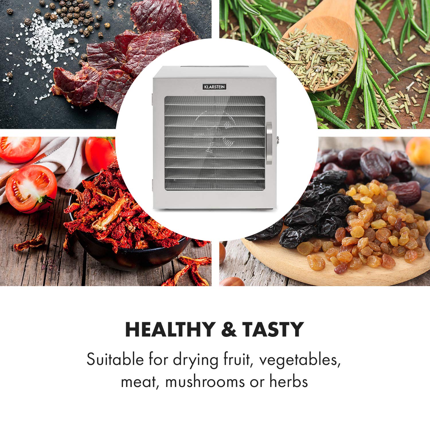 Klarstein Dörrgerät, Dörrautomat für Gemüse, Obst, Pilze & Fleisch, 1500W Edelstahl-Dörrautomat, Trockenautomat mit 16 Metallgitter, Dörrgerät mit 24H Timer & Touch-Display, Food Dehydratork