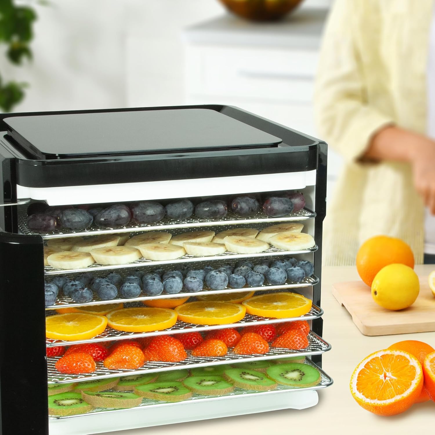 Nebula Lebensmittel Dörrgerät Mit 6 Edelstahlschalen | LED-Touch-Control-Design, Einstellbare Digitale Temperatur 35-70 °C & 48-Stunden-Timer | 400W | Dörrgerät Für Obst, Gemüse, Fleisch Und Mehrk