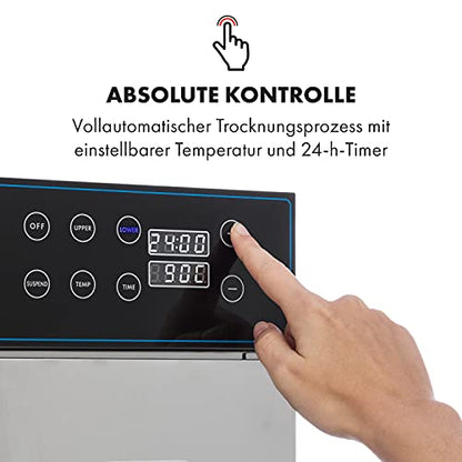 Klarstein Dörrautomat Edelstahl – 4.000-W-Dörrgerät, 48 Edelstahl-Einlegeböden, 30–90 °C, 24-Stunden-Timer, 6 Ventilatoren, 2 Trockenkammern, 50–55 dB, ideal für Obst, Gemüse, Fleisch, Kräuter, Silberk