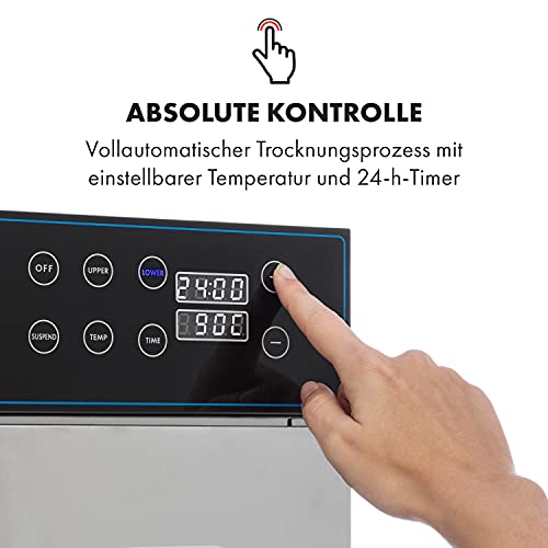 Klarstein Dörrautomat Edelstahl – 4.000-W-Dörrgerät, 48 Edelstahl-Einlegeböden, 30–90 °C, 24-Stunden-Timer, 6 Ventilatoren, 2 Trockenkammern, 50–55 dB, ideal für Obst, Gemüse, Fleisch, Kräuter, Silberk