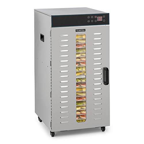 Klarstein Dörrautomat Edelstahl – 4.000-W-Dörrgerät, 48 Edelstahl-Einlegeböden, 30–90 °C, 24-Stunden-Timer, 6 Ventilatoren, 2 Trockenkammern, 50–55 dB, ideal für Obst, Gemüse, Fleisch, Kräuter, Silberk