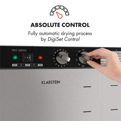 Klarstein Dörrautomat Edelstahl – 4.000-W-Dörrgerät, 48 Edelstahl-Einlegeböden, 30–90 °C, 24-Stunden-Timer, 6 Ventilatoren, 2 Trockenkammern, 50–55 dB, ideal für Obst, Gemüse, Fleisch, Kräuter, Silberk