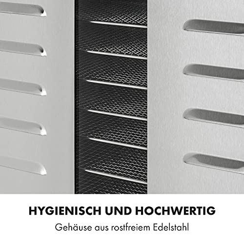 Klarstein Dörrautomat Edelstahl – 4.000-W-Dörrgerät, 48 Edelstahl-Einlegeböden, 30–90 °C, 24-Stunden-Timer, 6 Ventilatoren, 2 Trockenkammern, 50–55 dB, ideal für Obst, Gemüse, Fleisch, Kräuter, Silberk