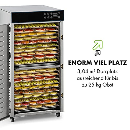 Klarstein Dörrautomat Edelstahl – 4.000-W-Dörrgerät, 48 Edelstahl-Einlegeböden, 30–90 °C, 24-Stunden-Timer, 6 Ventilatoren, 2 Trockenkammern, 50–55 dB, ideal für Obst, Gemüse, Fleisch, Kräuter, Silberk