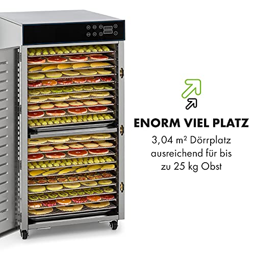 Klarstein Dörrautomat Edelstahl – 4.000-W-Dörrgerät, 48 Edelstahl-Einlegeböden, 30–90 °C, 24-Stunden-Timer, 6 Ventilatoren, 2 Trockenkammern, 50–55 dB, ideal für Obst, Gemüse, Fleisch, Kräuter, Silberk