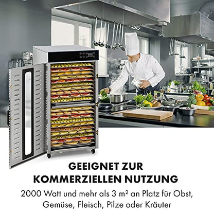 Klarstein Dörrautomat Edelstahl – 4.000-W-Dörrgerät, 48 Edelstahl-Einlegeböden, 30–90 °C, 24-Stunden-Timer, 6 Ventilatoren, 2 Trockenkammern, 50–55 dB, ideal für Obst, Gemüse, Fleisch, Kräuter, Silberk