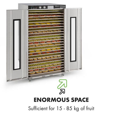 Klarstein Dörrautomat Edelstahl – 4.000-W-Dörrgerät, 48 Edelstahl-Einlegeböden, 30–90 °C, 24-Stunden-Timer, 6 Ventilatoren, 2 Trockenkammern, 50–55 dB, ideal für Obst, Gemüse, Fleisch, Kräuter, Silberk