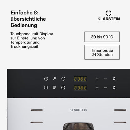 Klarstein Dörrautomat Edelstahl – 4.000-W-Dörrgerät, 48 Edelstahl-Einlegeböden, 30–90 °C, 24-Stunden-Timer, 6 Ventilatoren, 2 Trockenkammern, 50–55 dB, ideal für Obst, Gemüse, Fleisch, Kräuter, Silberk