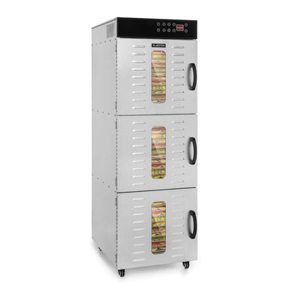 Klarstein Dörrautomat Edelstahl – 4.000-W-Dörrgerät, 48 Edelstahl-Einlegeböden, 30–90 °C, 24-Stunden-Timer, 6 Ventilatoren, 2 Trockenkammern, 50–55 dB, ideal für Obst, Gemüse, Fleisch, Kräuter, Silberk