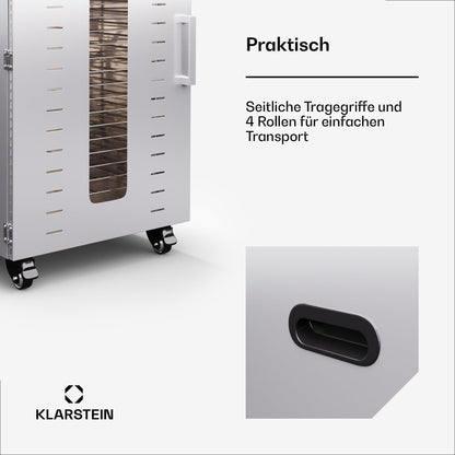 Klarstein Dörrautomat Edelstahl – 4.000-W-Dörrgerät, 48 Edelstahl-Einlegeböden, 30–90 °C, 24-Stunden-Timer, 6 Ventilatoren, 2 Trockenkammern, 50–55 dB, ideal für Obst, Gemüse, Fleisch, Kräuter, Silberk