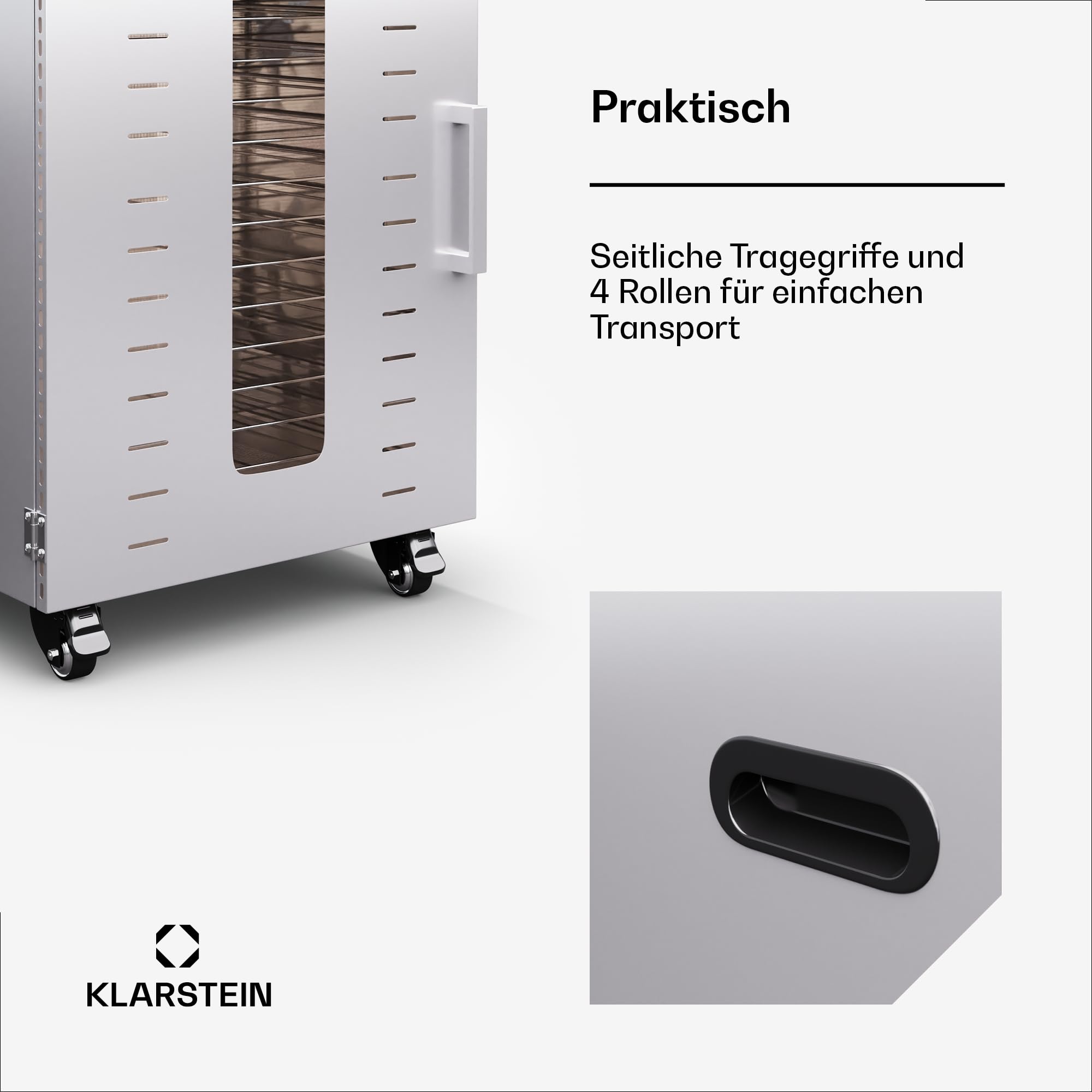 Klarstein Dörrautomat Edelstahl – 4.000-W-Dörrgerät, 48 Edelstahl-Einlegeböden, 30–90 °C, 24-Stunden-Timer, 6 Ventilatoren, 2 Trockenkammern, 50–55 dB, ideal für Obst, Gemüse, Fleisch, Kräuter, Silberk