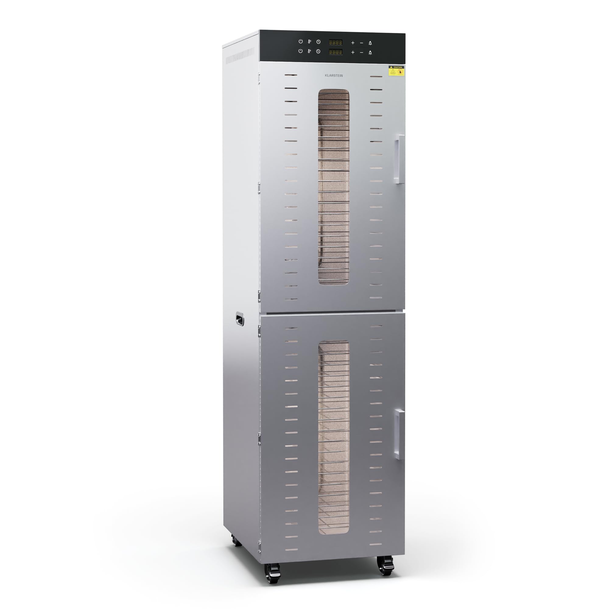 Klarstein Dörrautomat Edelstahl – 4.000-W-Dörrgerät, 48 Edelstahl-Einlegeböden, 30–90 °C, 24-Stunden-Timer, 6 Ventilatoren, 2 Trockenkammern, 50–55 dB, ideal für Obst, Gemüse, Fleisch, Kräuter, Silberk