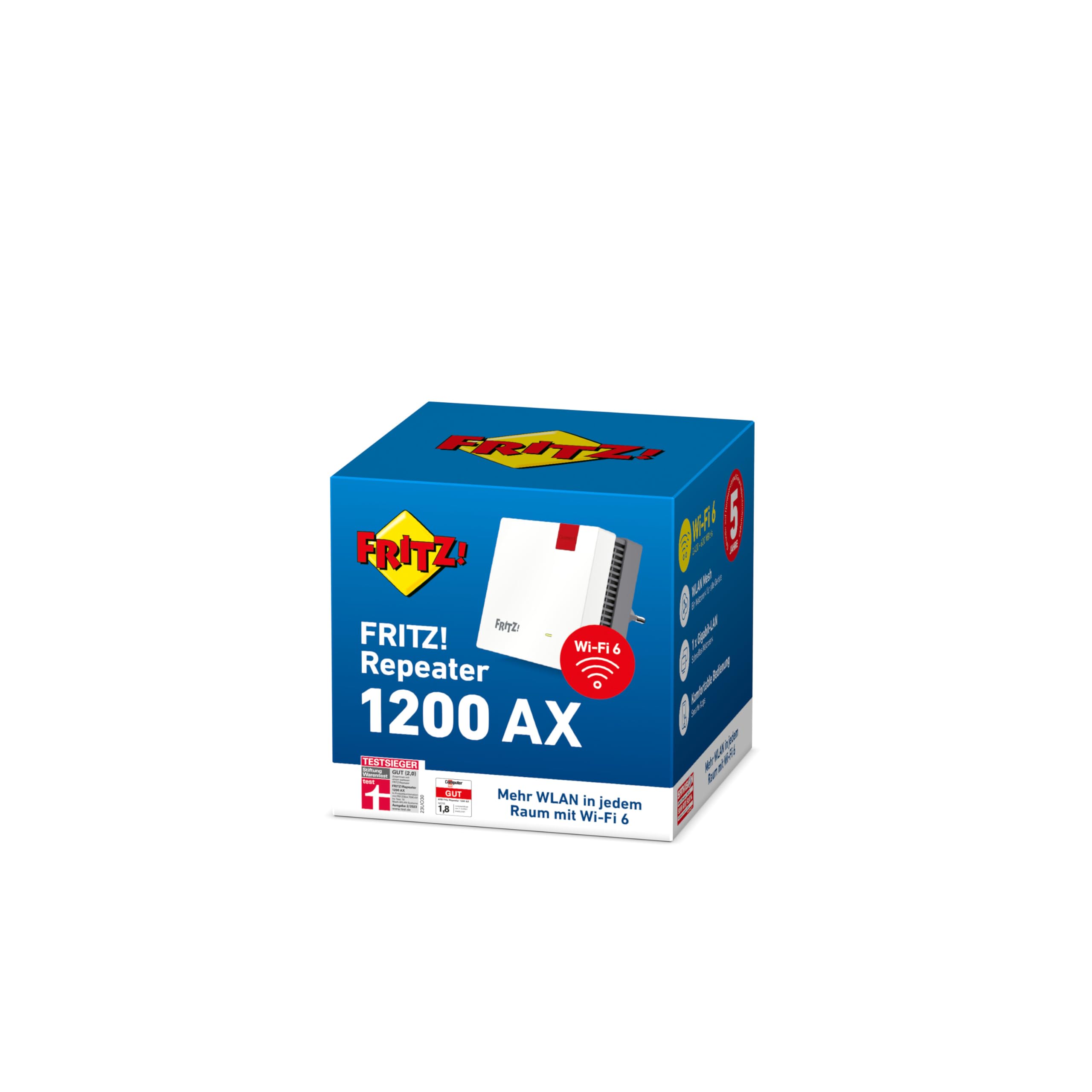 FRITZ!Repeater 1200 AX – Wi-Fi 6 Dualband Repeater mit bis zu 2.400 MBit/sk