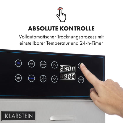 Klarstein Dörrautomat Edelstahl – 4.000-W-Dörrgerät, 48 Edelstahl-Einlegeböden, 30–90 °C, 24-Stunden-Timer, 6 Ventilatoren, 2 Trockenkammern, 50–55 dB, ideal für Obst, Gemüse, Fleisch, Kräuter, Silberk