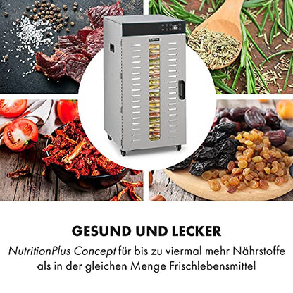 Klarstein Dörrautomat Edelstahl – 4.000-W-Dörrgerät, 48 Edelstahl-Einlegeböden, 30–90 °C, 24-Stunden-Timer, 6 Ventilatoren, 2 Trockenkammern, 50–55 dB, ideal für Obst, Gemüse, Fleisch, Kräuter, Silberk