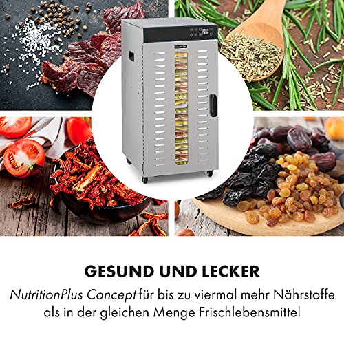 Klarstein Dörrautomat Edelstahl – 4.000-W-Dörrgerät, 48 Edelstahl-Einlegeböden, 30–90 °C, 24-Stunden-Timer, 6 Ventilatoren, 2 Trockenkammern, 50–55 dB, ideal für Obst, Gemüse, Fleisch, Kräuter, Silberk